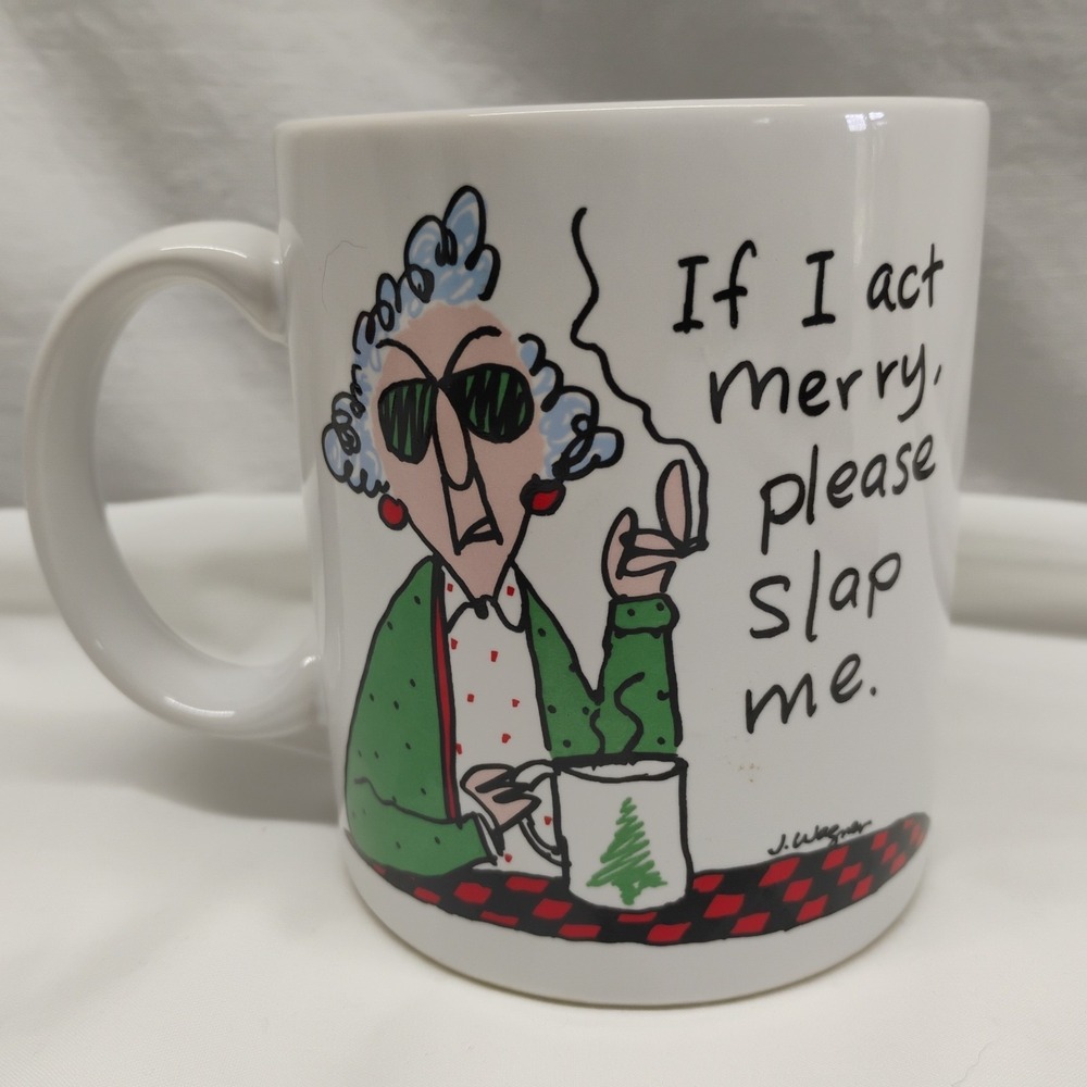 Hallmark Maxine If I Act Merry Please Slap Me Christmas Funny Humor Mug